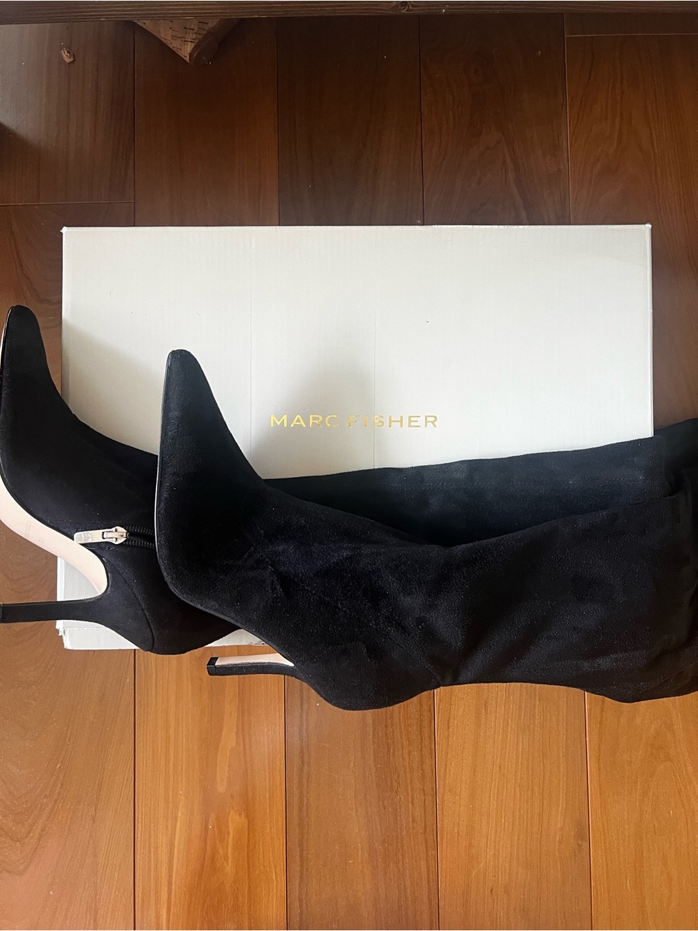 Marc Fisher Black Suede Over-the-Knee Stiletto Boots